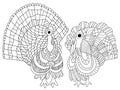 Two turkey birds coloring page stock vector illustration